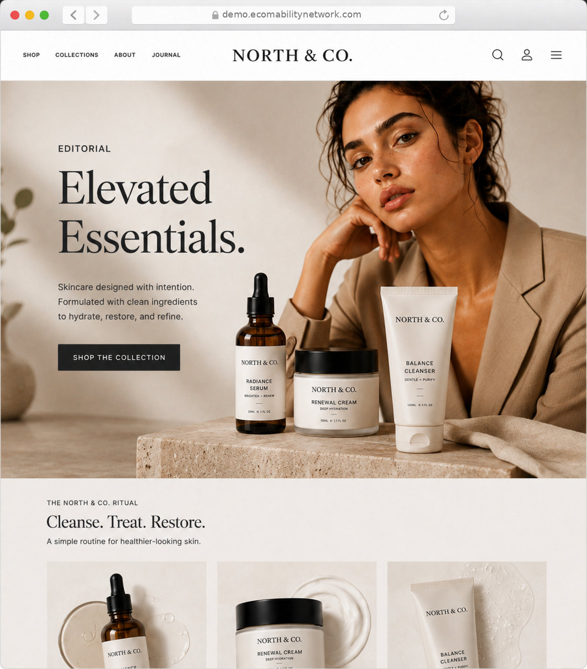 Editorial store style — a design preview of the Shopify Atelier theme, using a fictional brand