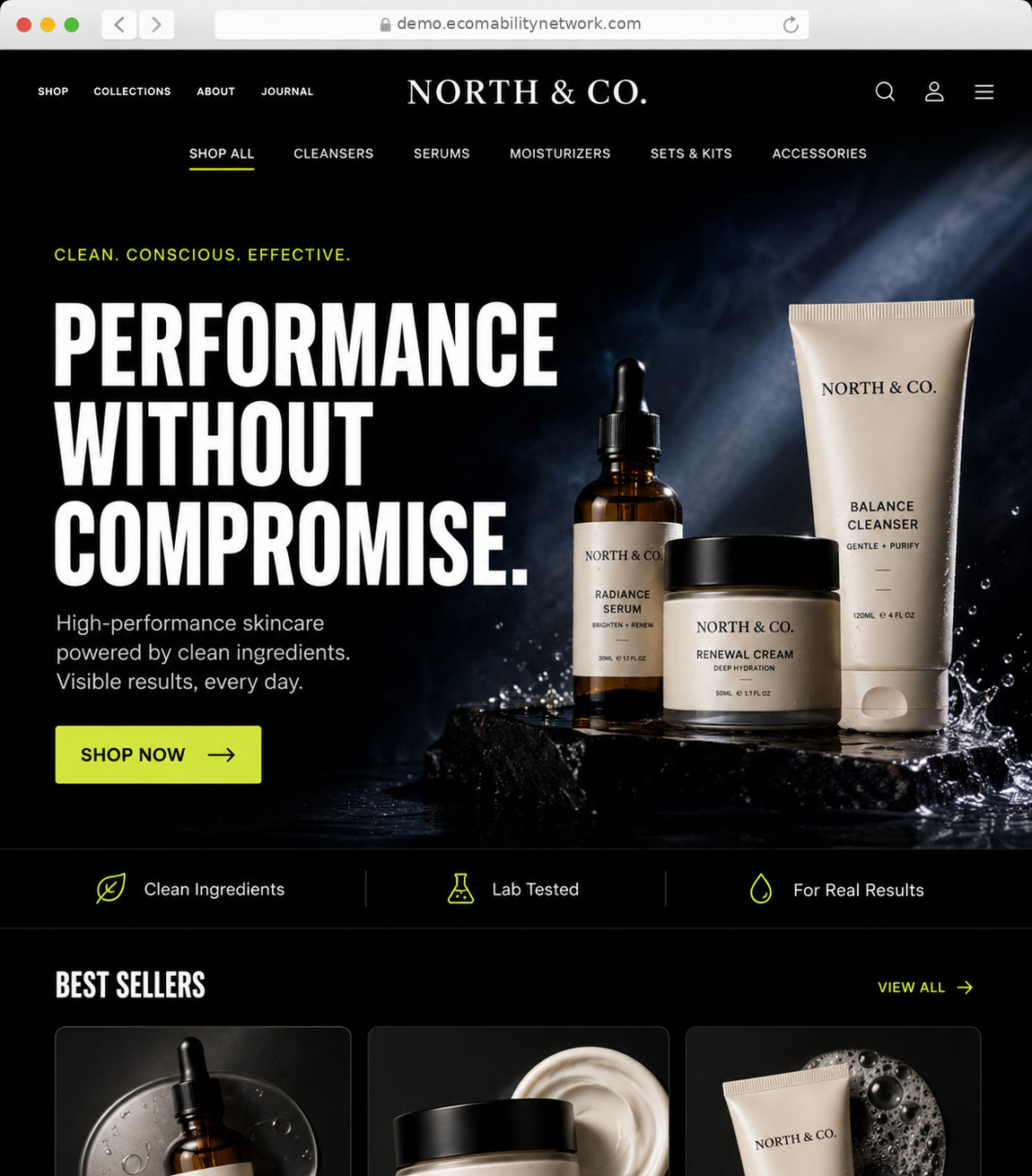 Bold store style — a design preview of the Shopify Pitch theme, using a fictional brand
