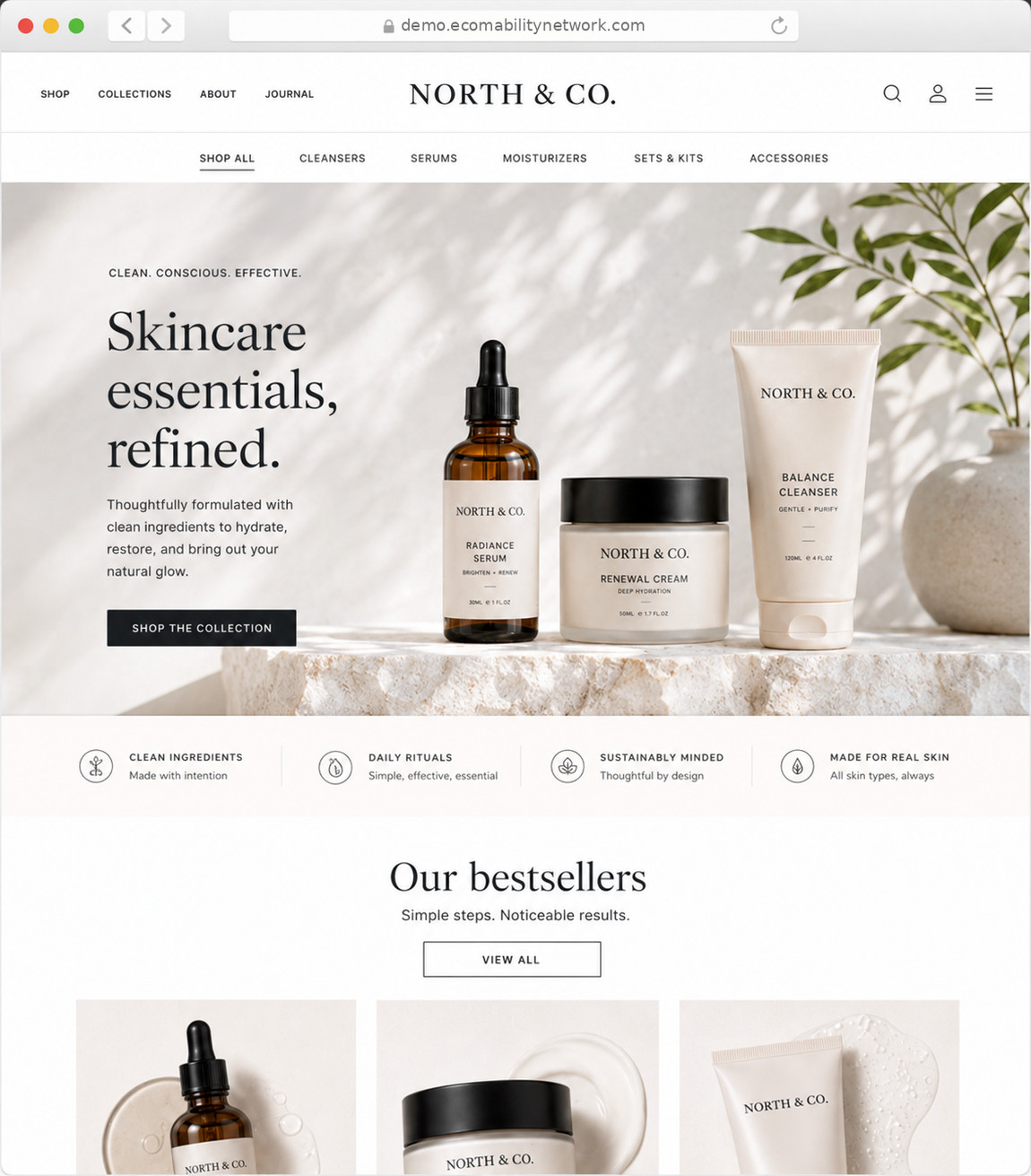 Showcase store style — a design preview of the Shopify Refresh theme, using a fictional brand