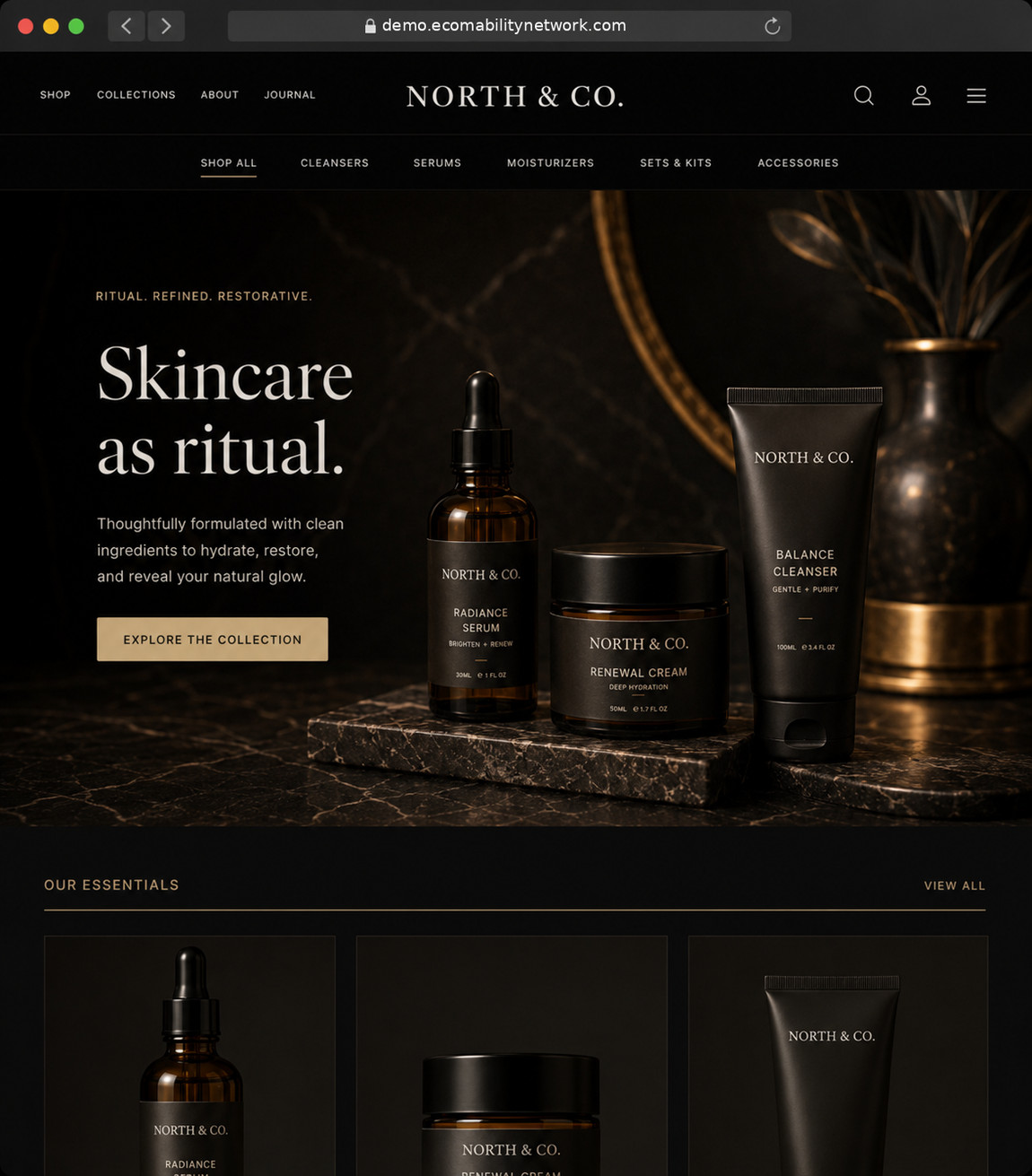 Luxury store style — a design preview of the Shopify Ritual theme, using a fictional brand